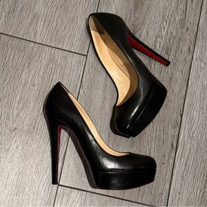Authentic Christian Louboutin Bianca 140 Platform Pump in Black Nappa Leather
